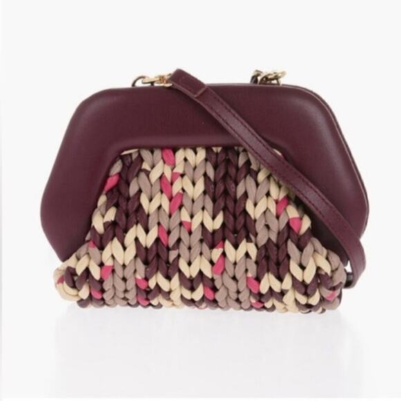 Chic Burgundy and Cream Woven Clutch - Picture 1 of 14